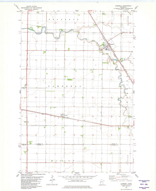 Classic USGS Campbell Minnesota 7.5'x7.5' Topo Map Image