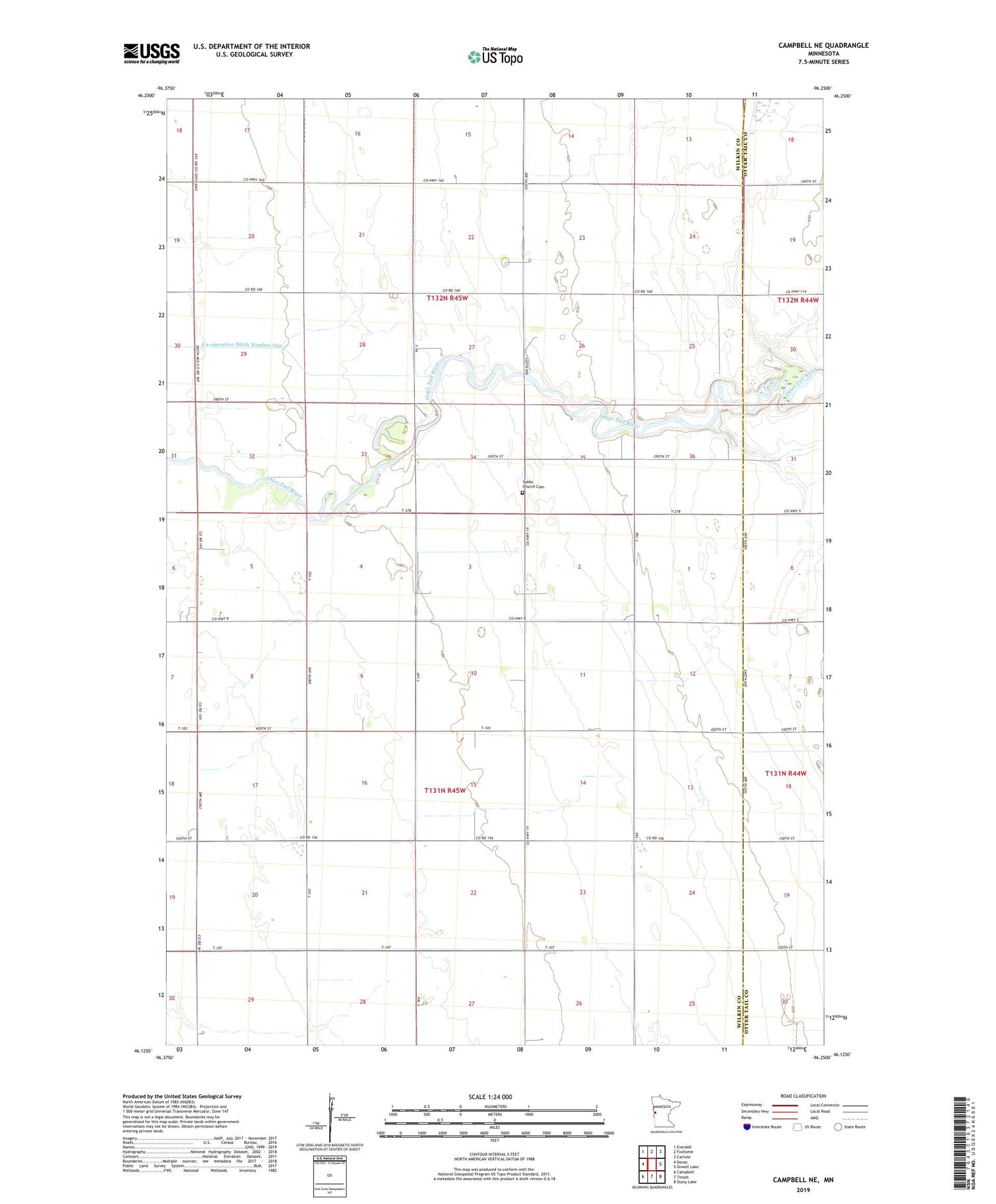 Campbell NE Minnesota US Topo Map Image