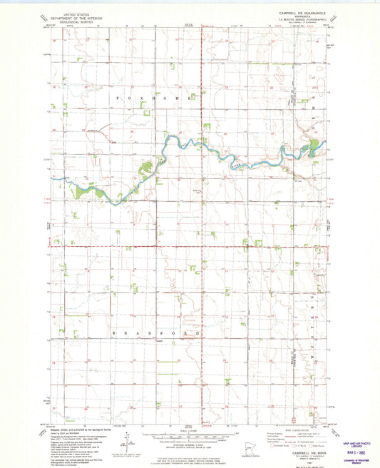 Classic USGS Campbell NE Minnesota 7.5'x7.5' Topo Map Image