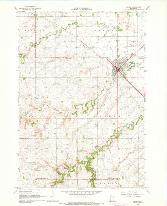Classic USGS Canby Minnesota 7.5'x7.5' Topo Map Image