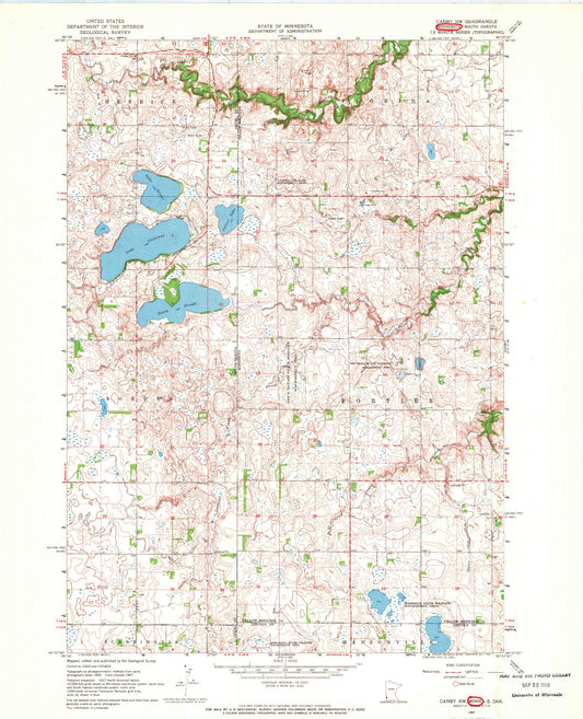 Classic USGS Canby NW Minnesota 7.5'x7.5' Topo Map Image