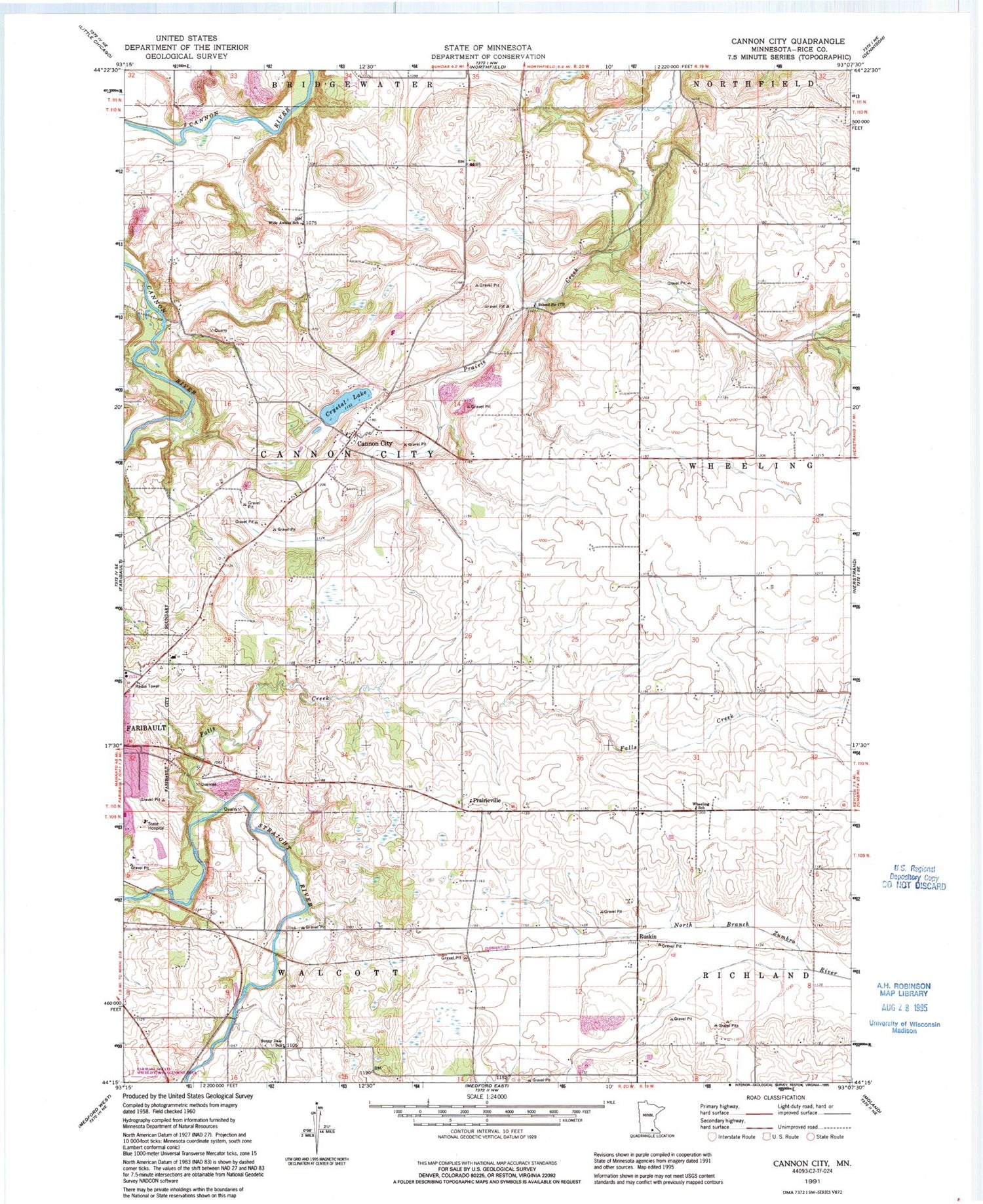 Classic USGS Cannon City Minnesota 7.5'x7.5' Topo Map Image