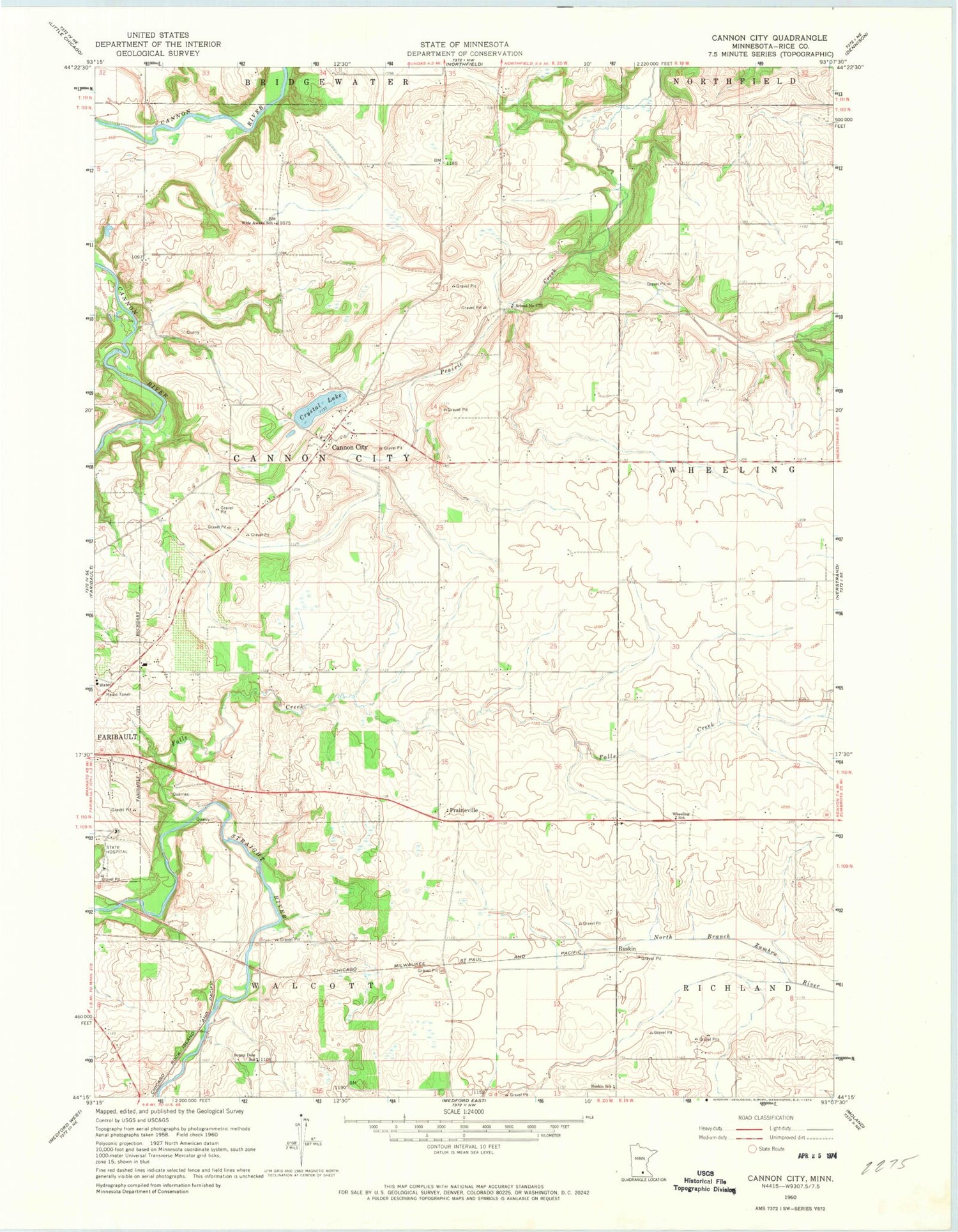 Classic USGS Cannon City Minnesota 7.5'x7.5' Topo Map Image