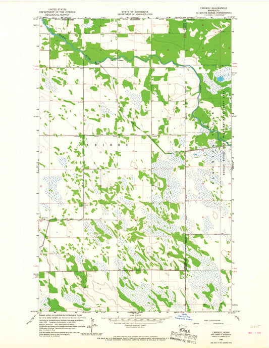 Classic USGS Caribou Minnesota 7.5'x7.5' Topo Map Image