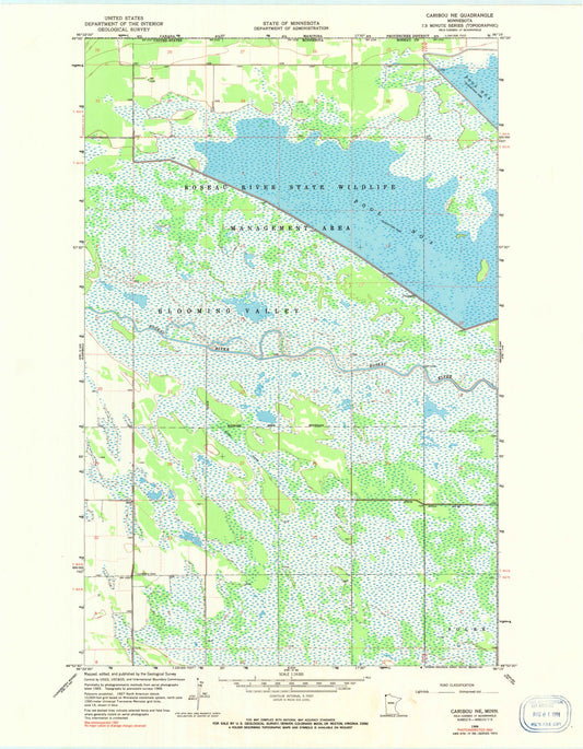 Classic USGS Caribou NE Minnesota 7.5'x7.5' Topo Map Image