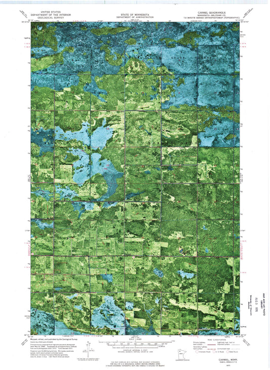 Classic USGS Carmel Minnesota 7.5'x7.5' Topo Map Image