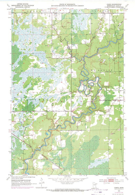 Classic USGS Casco Minnesota 7.5'x7.5' Topo Map Image