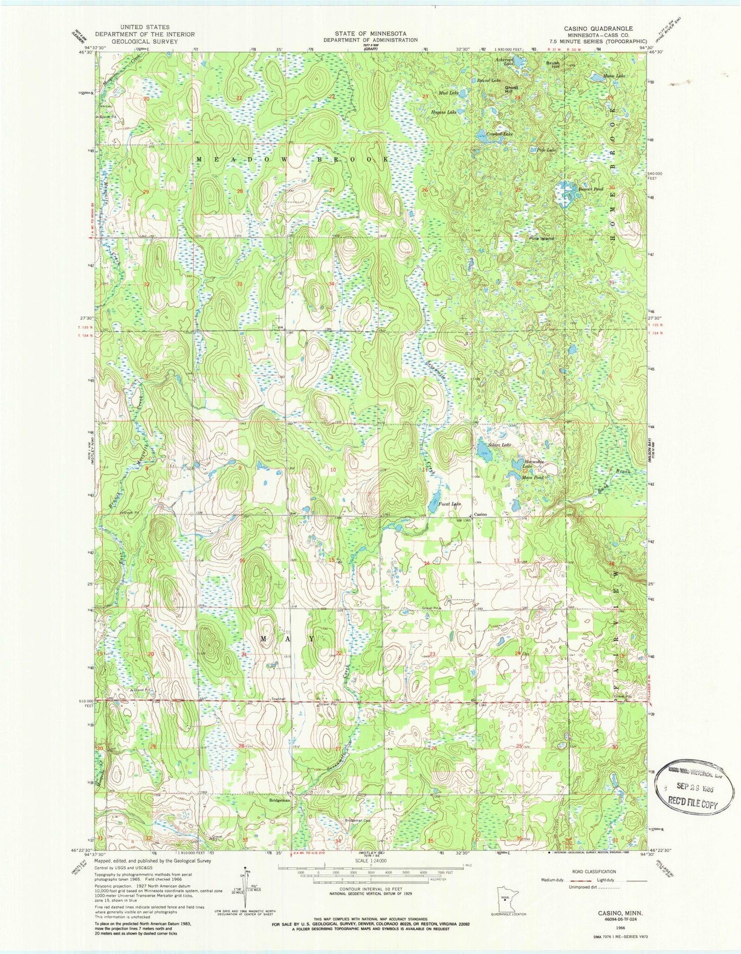 Classic USGS Casino Minnesota 7.5'x7.5' Topo Map Image