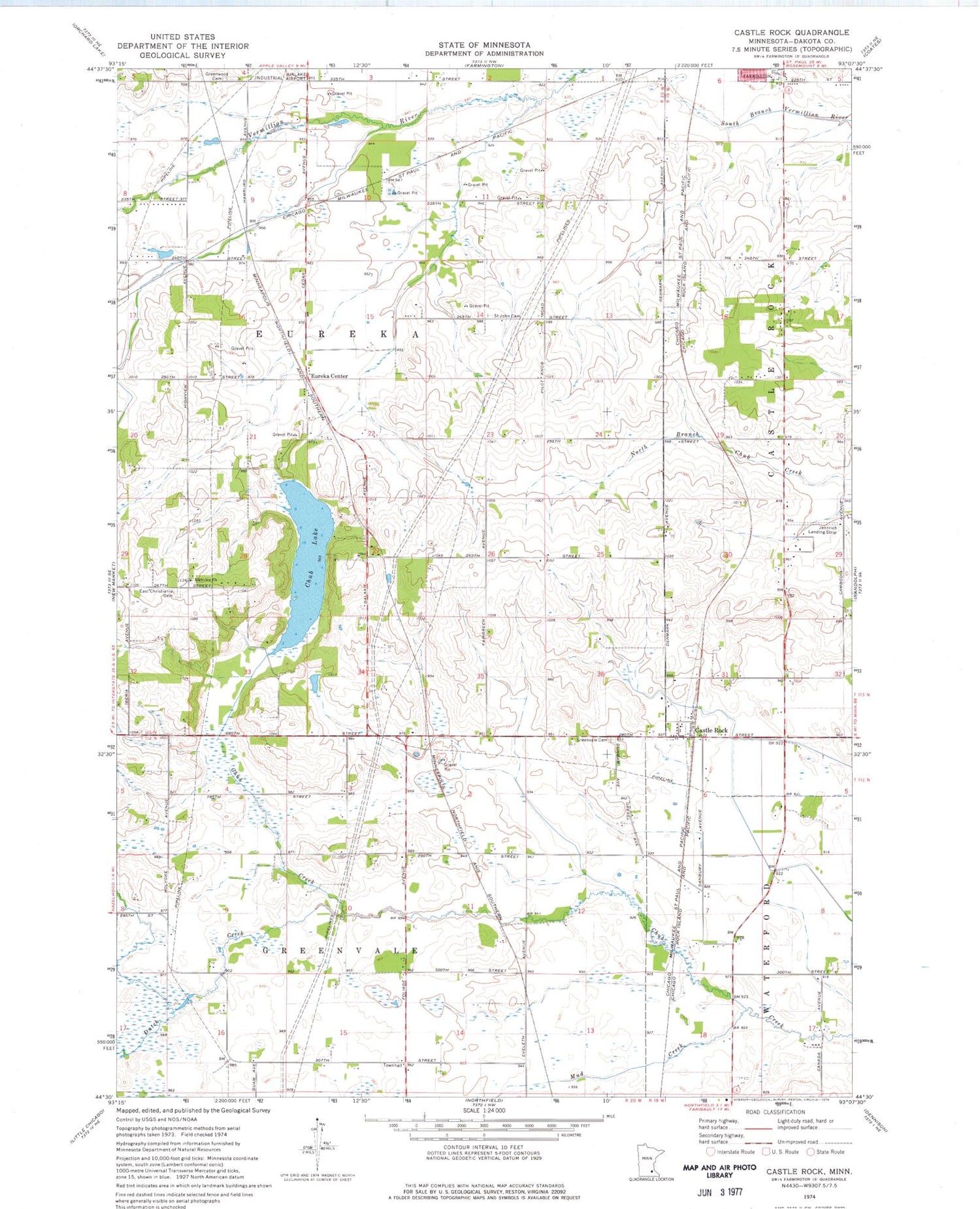 Classic USGS Castle Rock Minnesota 7.5'x7.5' Topo Map Image