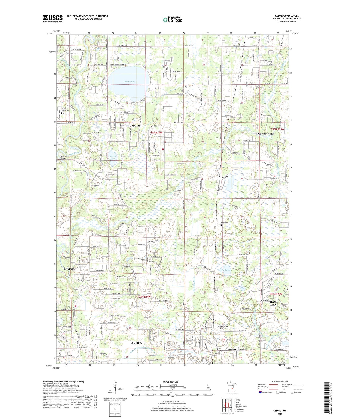 Cedar Minnesota US Topo Map Image