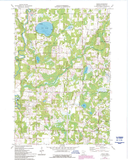 Classic USGS Cedar Minnesota 7.5'x7.5' Topo Map Image