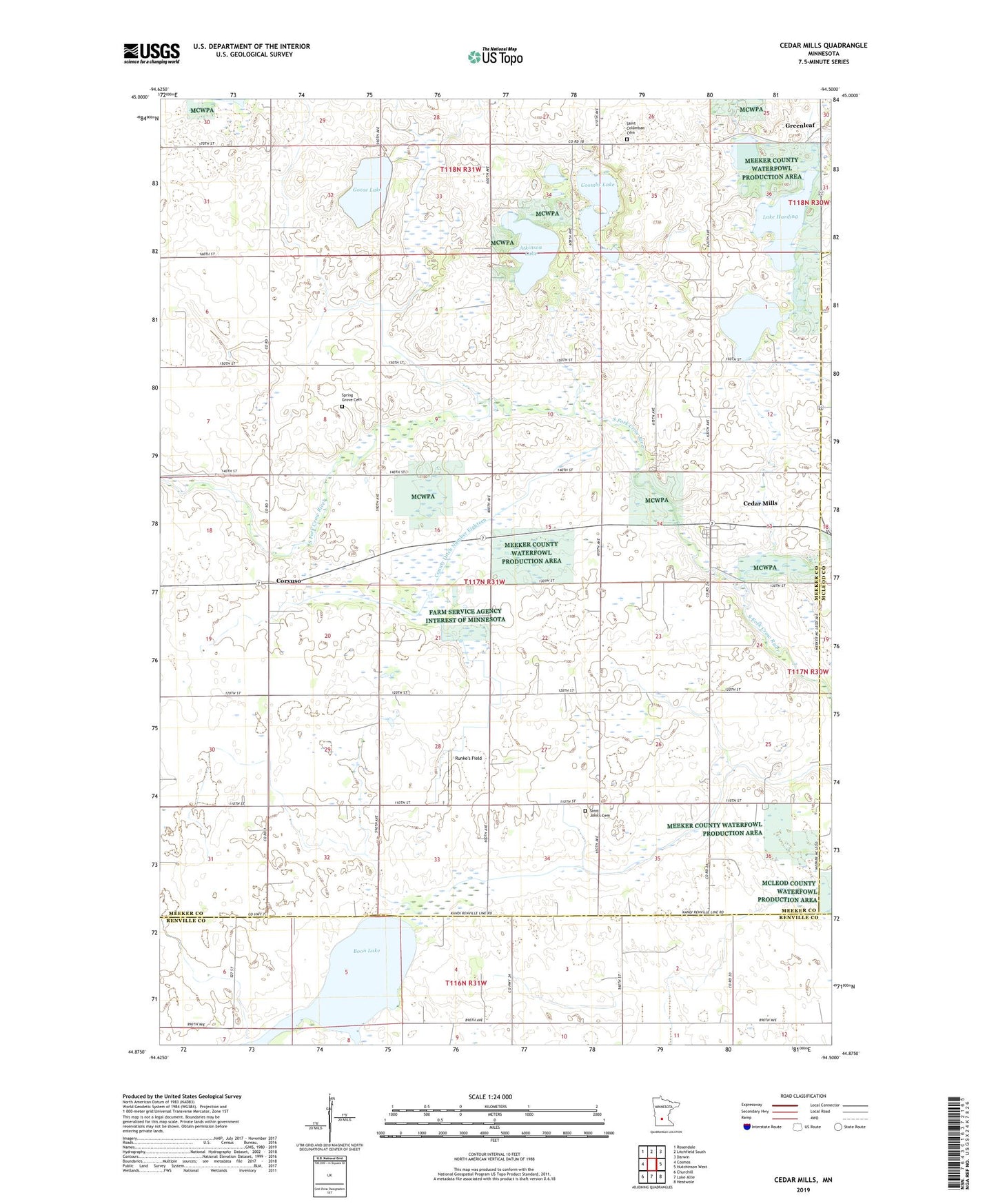 Cedar Mills Minnesota US Topo Map Image
