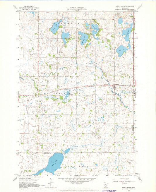 Classic USGS Cedar Mills Minnesota 7.5'x7.5' Topo Map Image