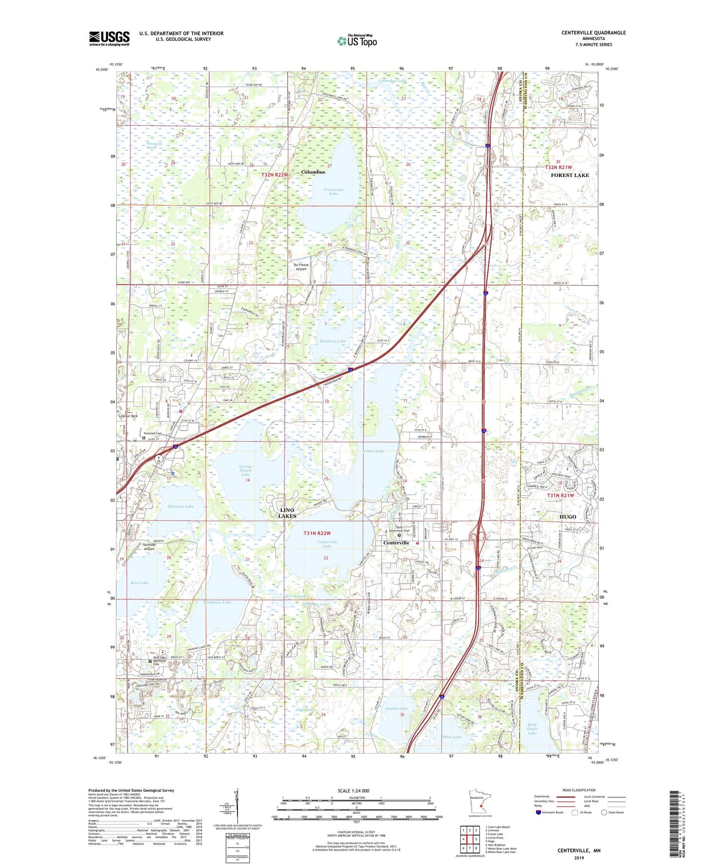 Centerville Minnesota US Topo Map Image