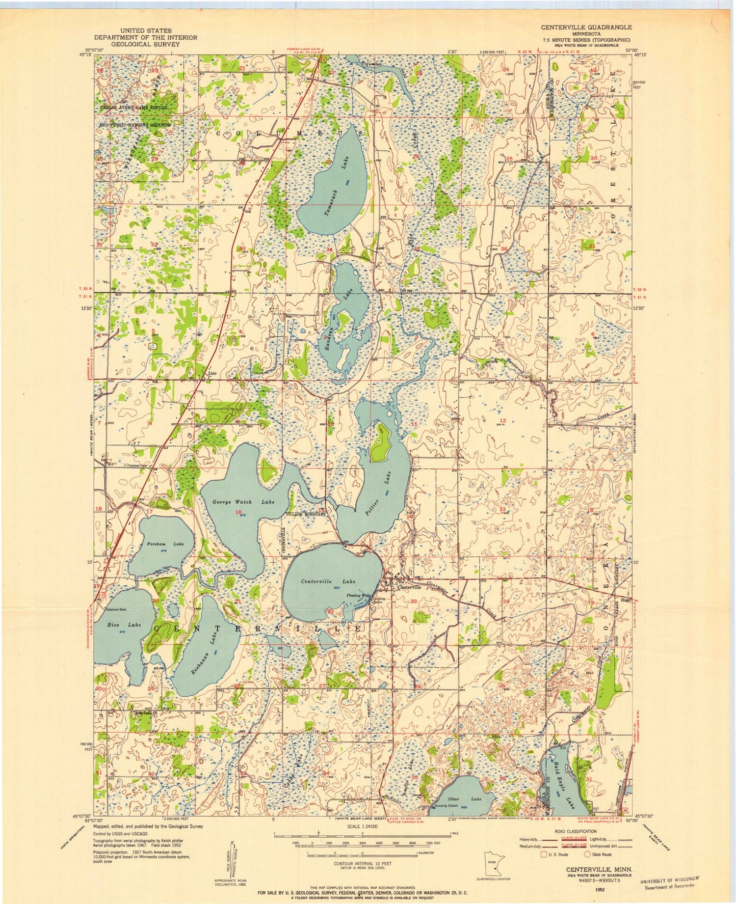 Classic USGS Centerville Minnesota 7.5'x7.5' Topo Map Image