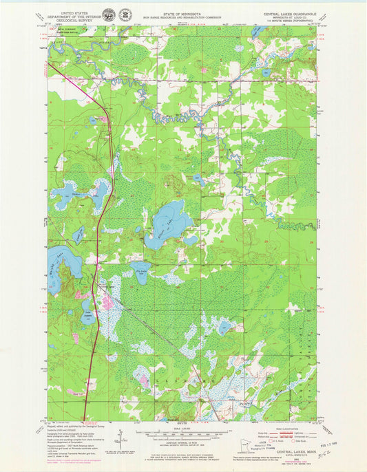 Classic USGS Central Lakes Minnesota 7.5'x7.5' Topo Map Image