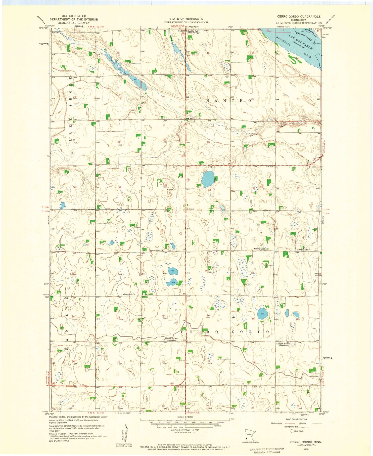 Classic USGS Cerro Gordo Minnesota 7.5'x7.5' Topo Map Image