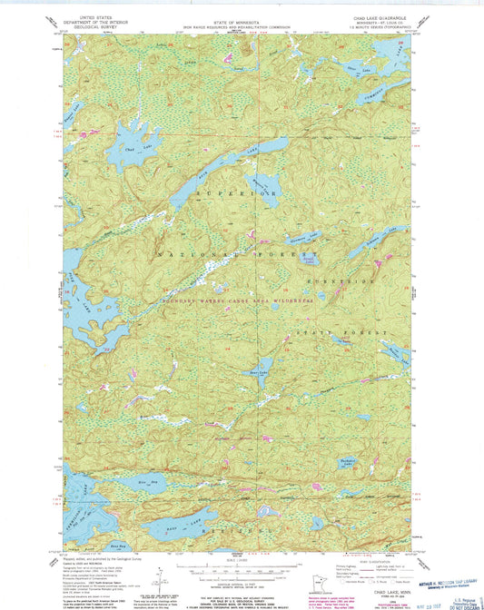 Classic USGS Chad Lake Minnesota 7.5'x7.5' Topo Map Image