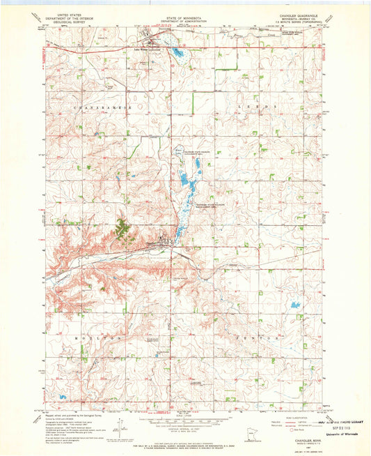 Classic USGS Chandler Minnesota 7.5'x7.5' Topo Map Image