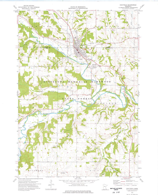 Classic USGS Chatfield Minnesota 7.5'x7.5' Topo Map Image