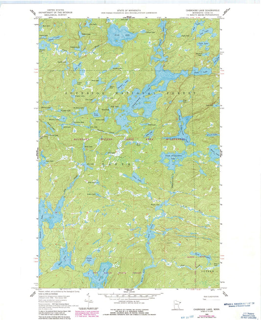 Classic USGS Cherokee Lake Minnesota 7.5'x7.5' Topo Map Image
