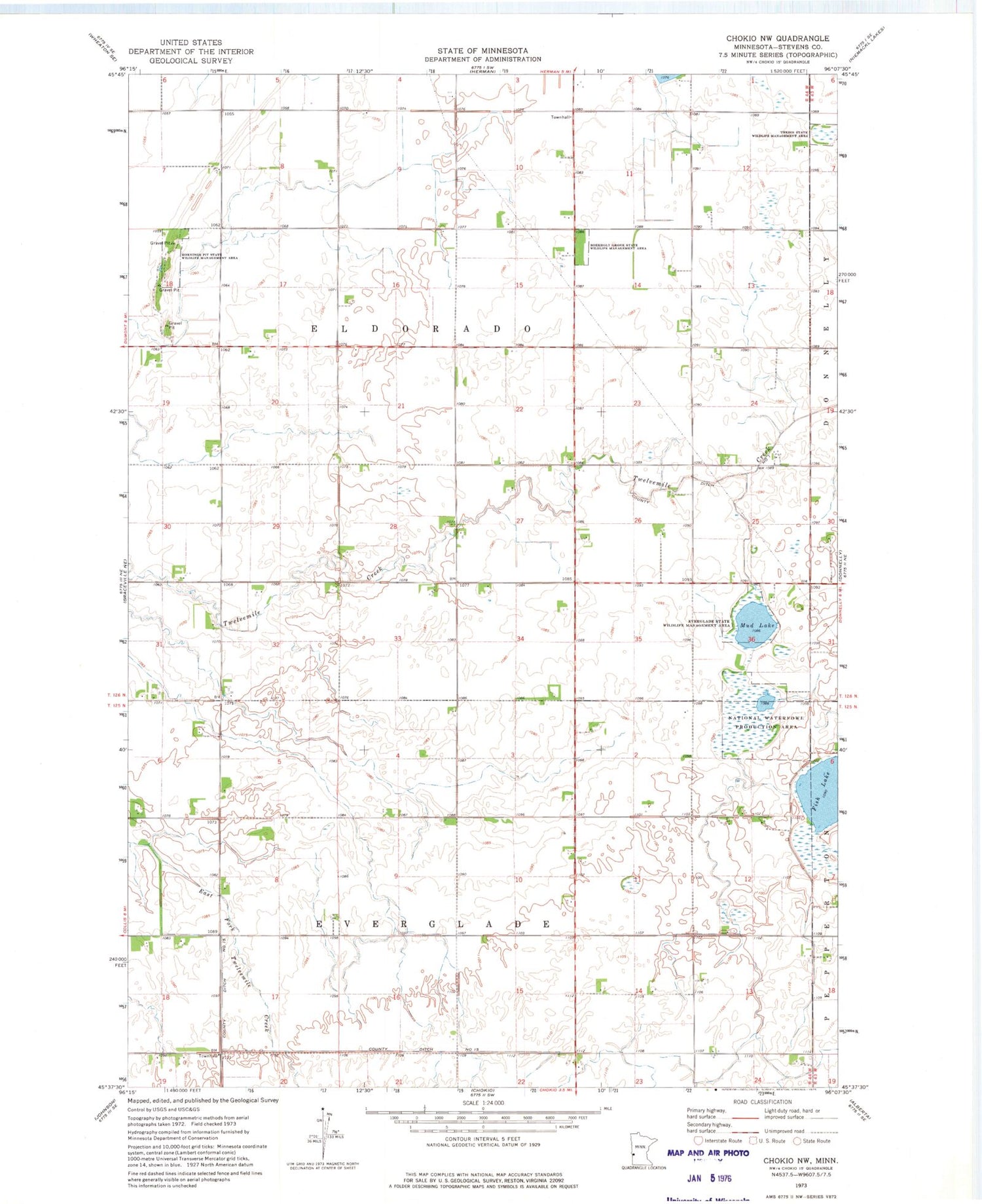 Classic USGS Chokio NW Minnesota 7.5'x7.5' Topo Map Image