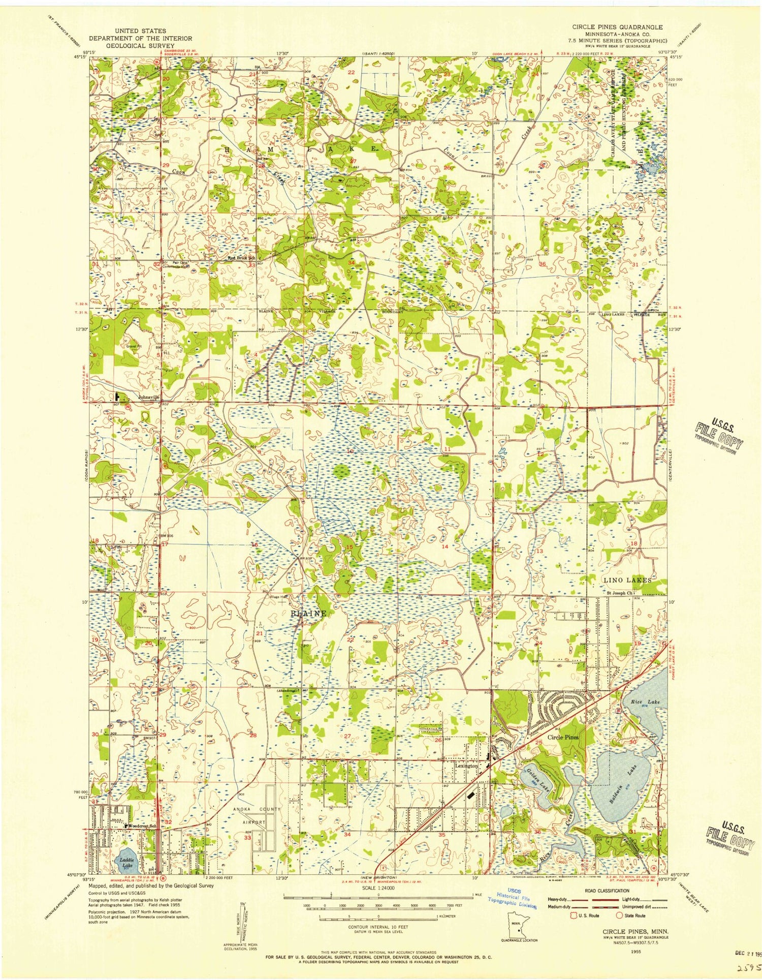 Classic USGS Circle Pines Minnesota 7.5'x7.5' Topo Map Image
