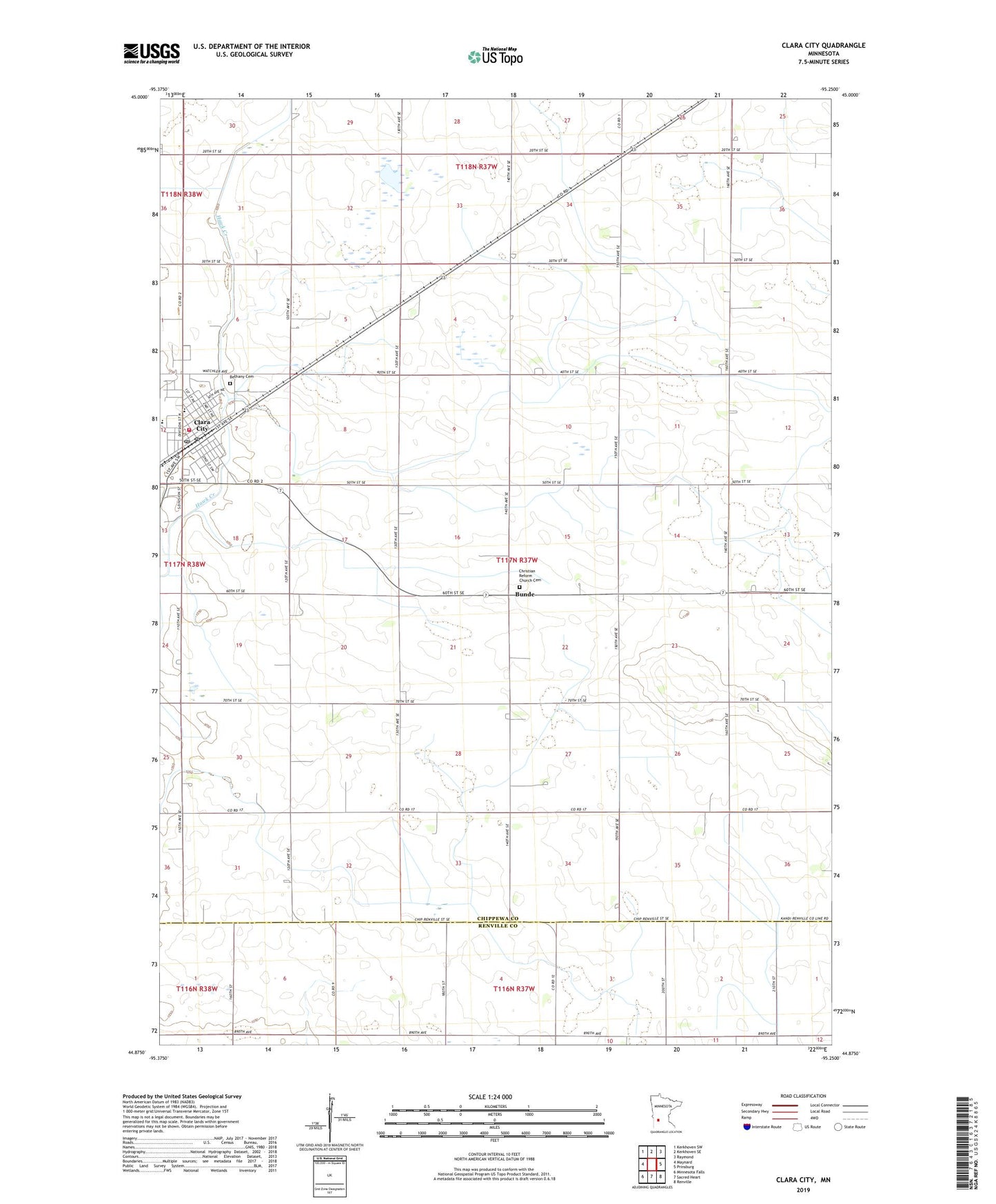 Clara City Minnesota US Topo Map Image