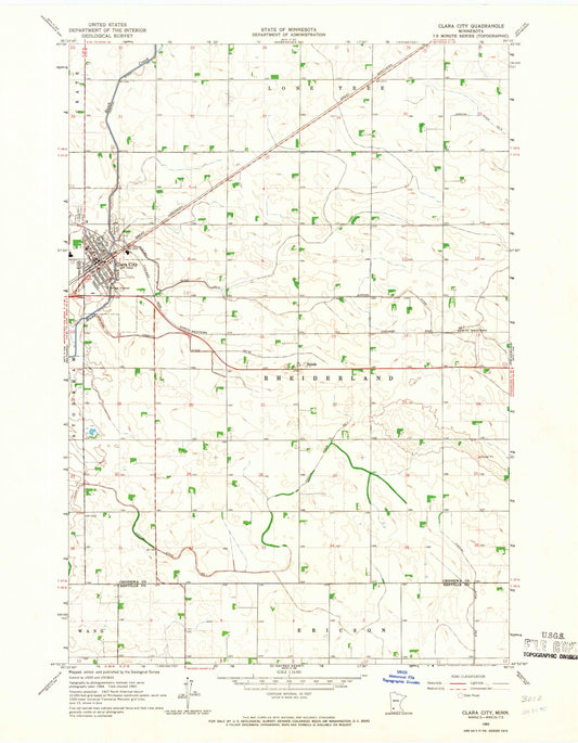 Classic USGS Clara City Minnesota 7.5'x7.5' Topo Map Image