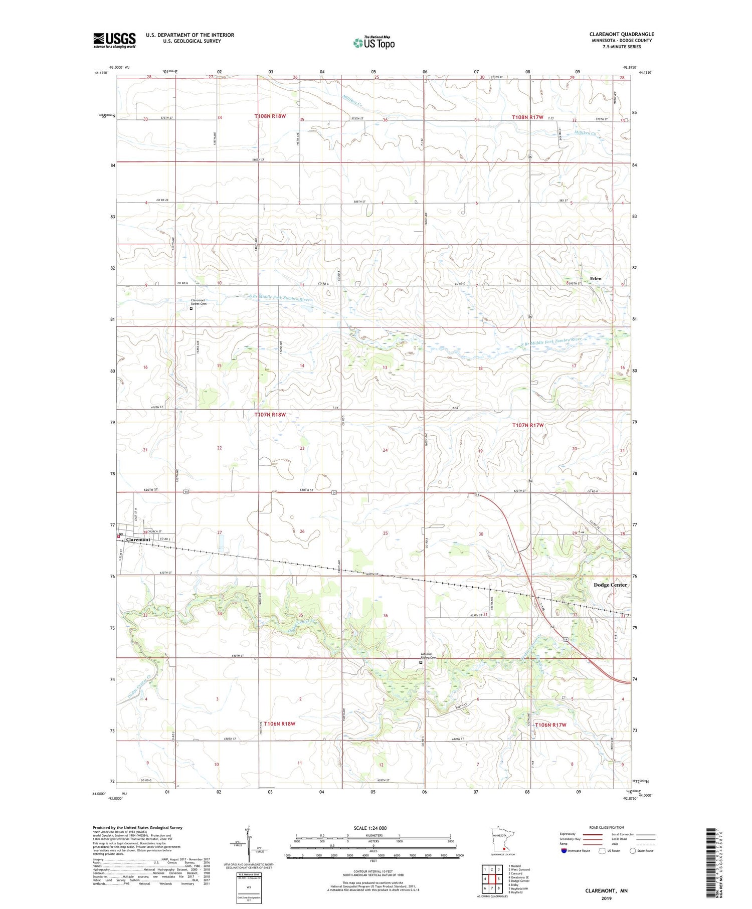 Claremont Minnesota US Topo Map Image
