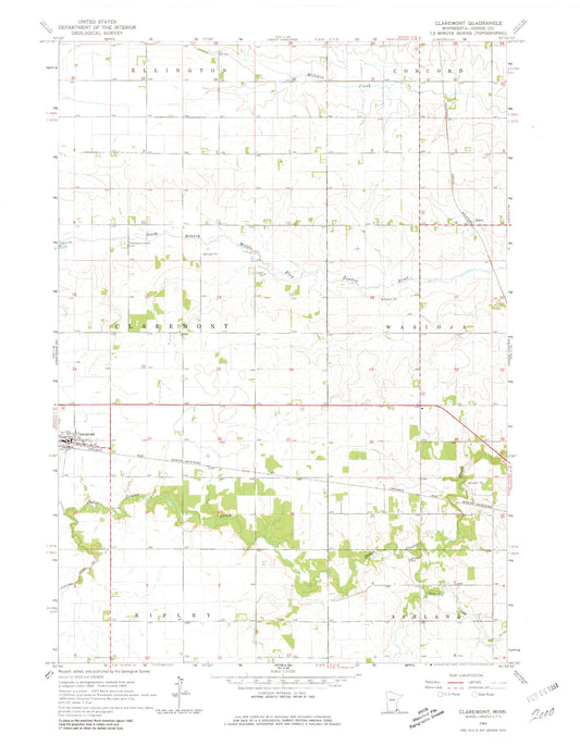 Classic USGS Claremont Minnesota 7.5'x7.5' Topo Map Image