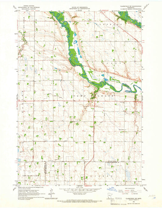 Classic USGS Clarkfield NE Minnesota 7.5'x7.5' Topo Map Image