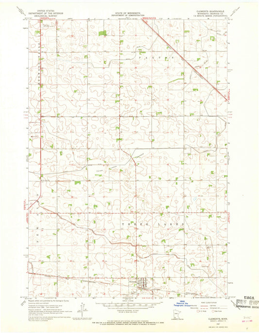 Classic USGS Clements Minnesota 7.5'x7.5' Topo Map Image