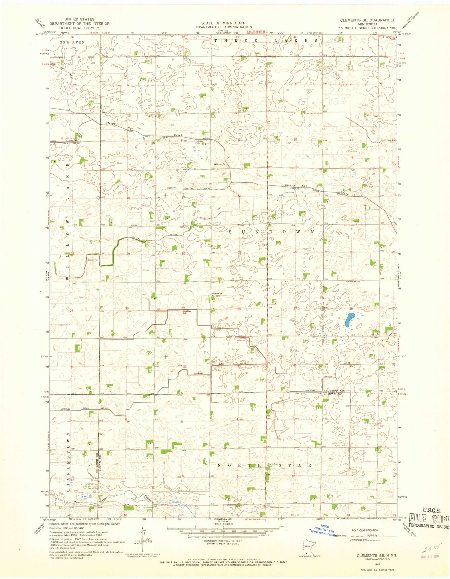 Classic USGS Clements SE Minnesota 7.5'x7.5' Topo Map Image