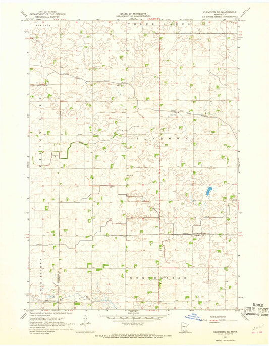 Classic USGS Clements SE Minnesota 7.5'x7.5' Topo Map Image