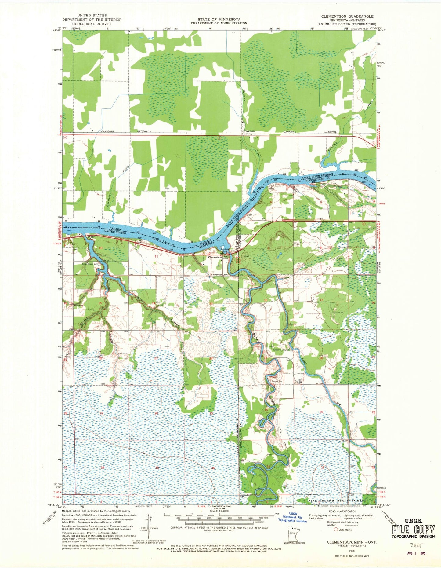Classic USGS Clementson Minnesota 7.5'x7.5' Topo Map Image