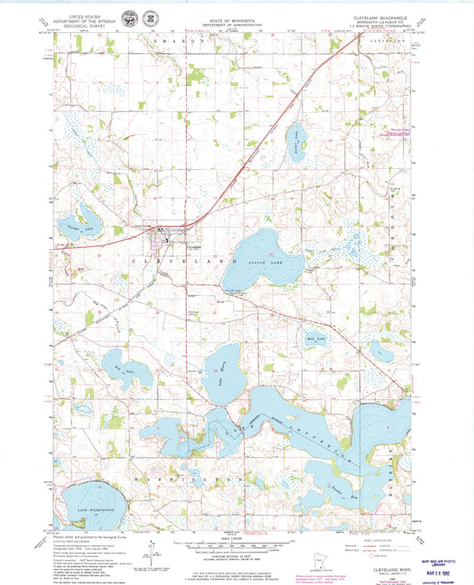 Classic USGS Cleveland Minnesota 7.5'x7.5' Topo Map Image