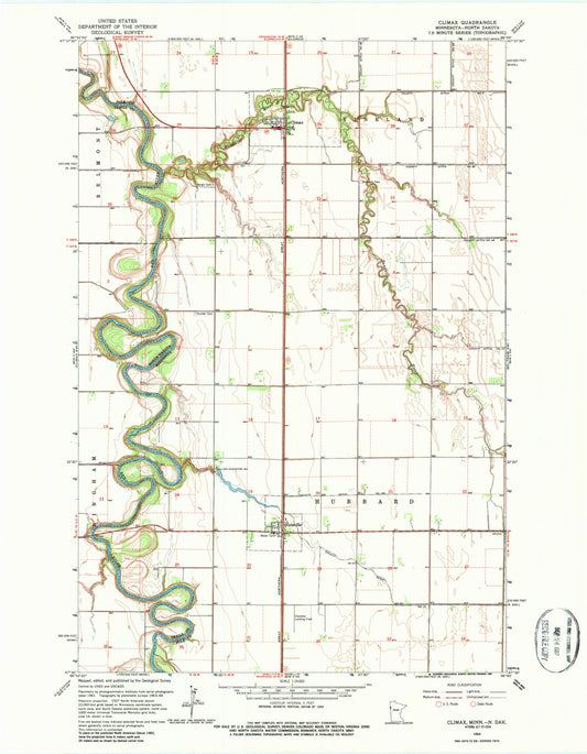Classic USGS Climax Minnesota 7.5'x7.5' Topo Map Image