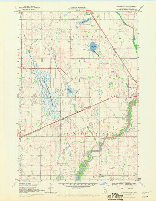 Classic USGS Clontarf South Minnesota 7.5'x7.5' Topo Map Image