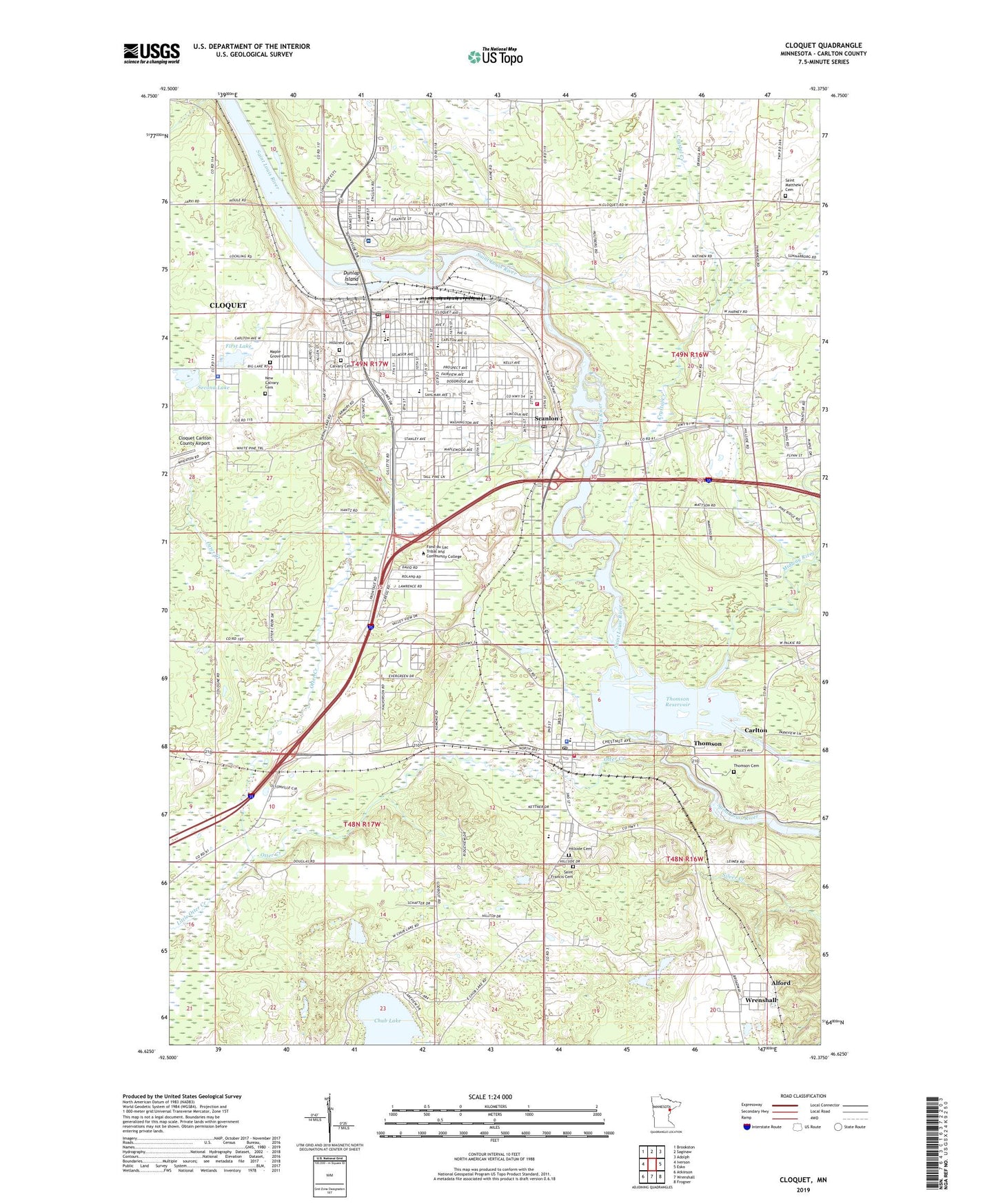 Cloquet Minnesota US Topo Map Image
