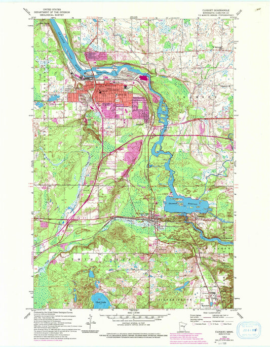 Classic USGS Cloquet Minnesota 7.5'x7.5' Topo Map Image