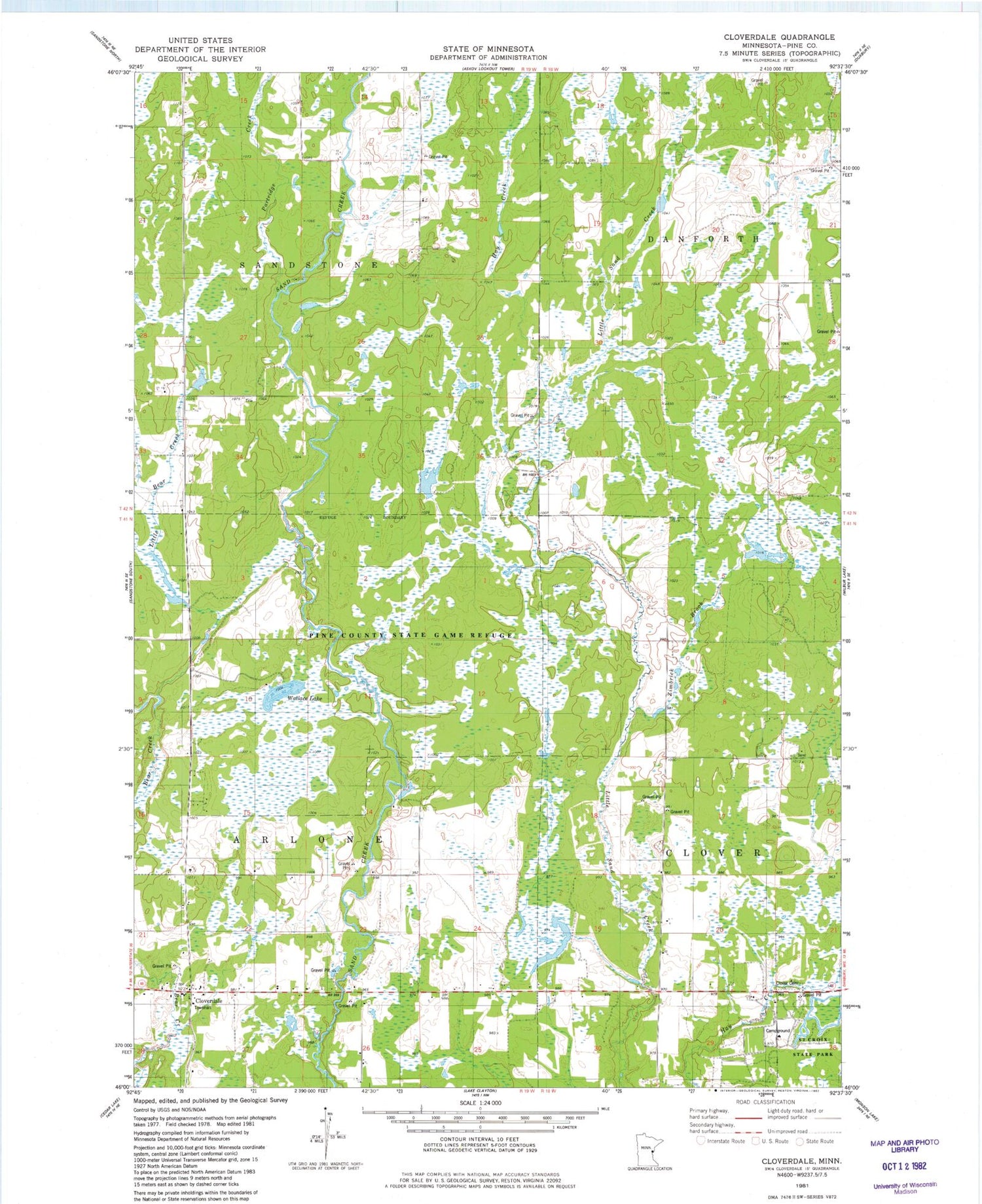 Classic USGS Cloverdale Minnesota 7.5'x7.5' Topo Map Image