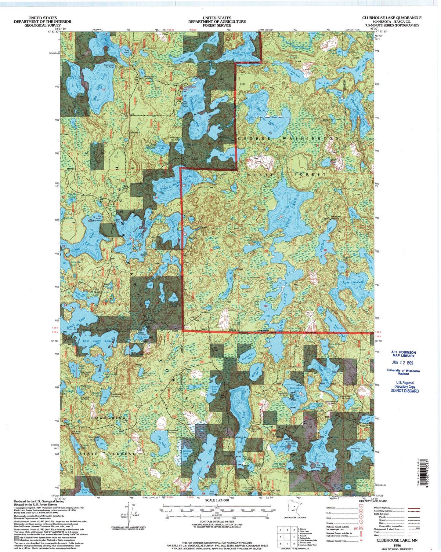 Classic USGS Clubhouse Lake Minnesota 7.5'x7.5' Topo Map Image