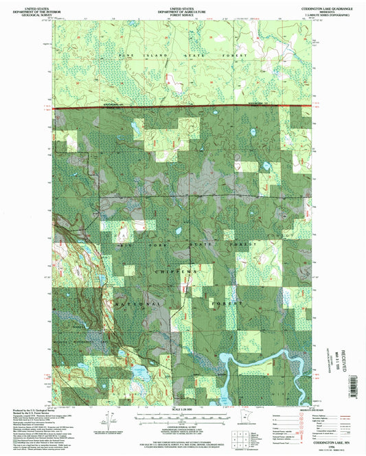 Classic USGS Coddington Lake Minnesota 7.5'x7.5' Topo Map Image