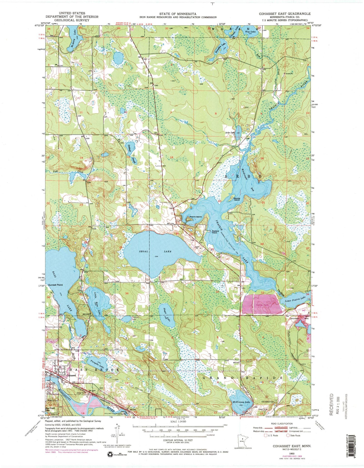 Classic USGS Cohasset East Minnesota 7.5'x7.5' Topo Map Image