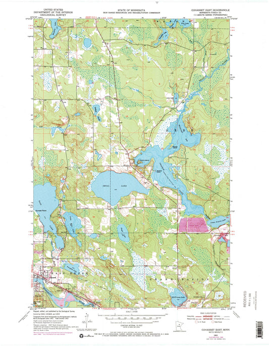 Classic USGS Cohasset East Minnesota 7.5'x7.5' Topo Map Image