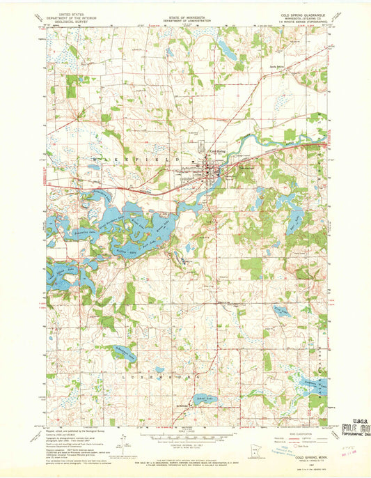 Classic USGS Cold Spring Minnesota 7.5'x7.5' Topo Map Image