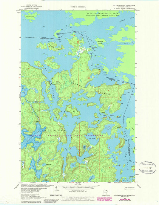 Classic USGS Coleman Island Minnesota 7.5'x7.5' Topo Map Image