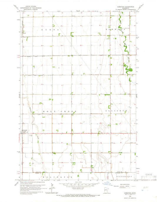 Classic USGS Comstock Minnesota 7.5'x7.5' Topo Map Image
