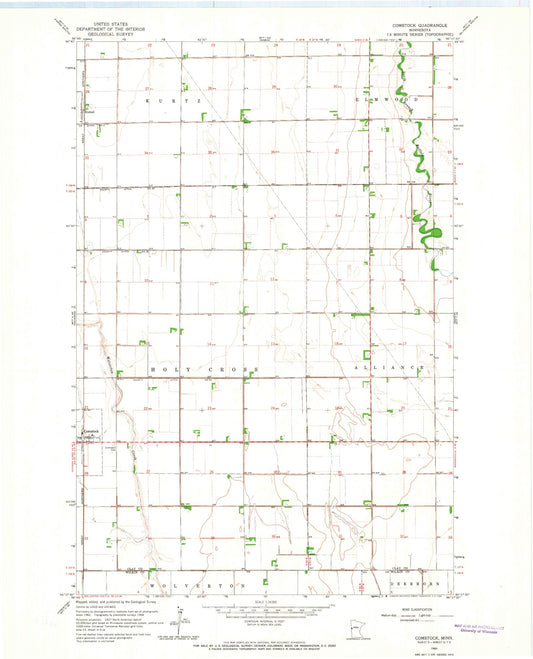 Classic USGS Comstock Lake Minnesota 7.5'x7.5' Topo Map Image